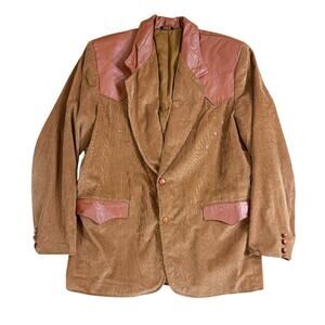 Vtg Pioneer Wear Brown Corduroy & Leather Western Style Sport Coat Men's Sz 44R